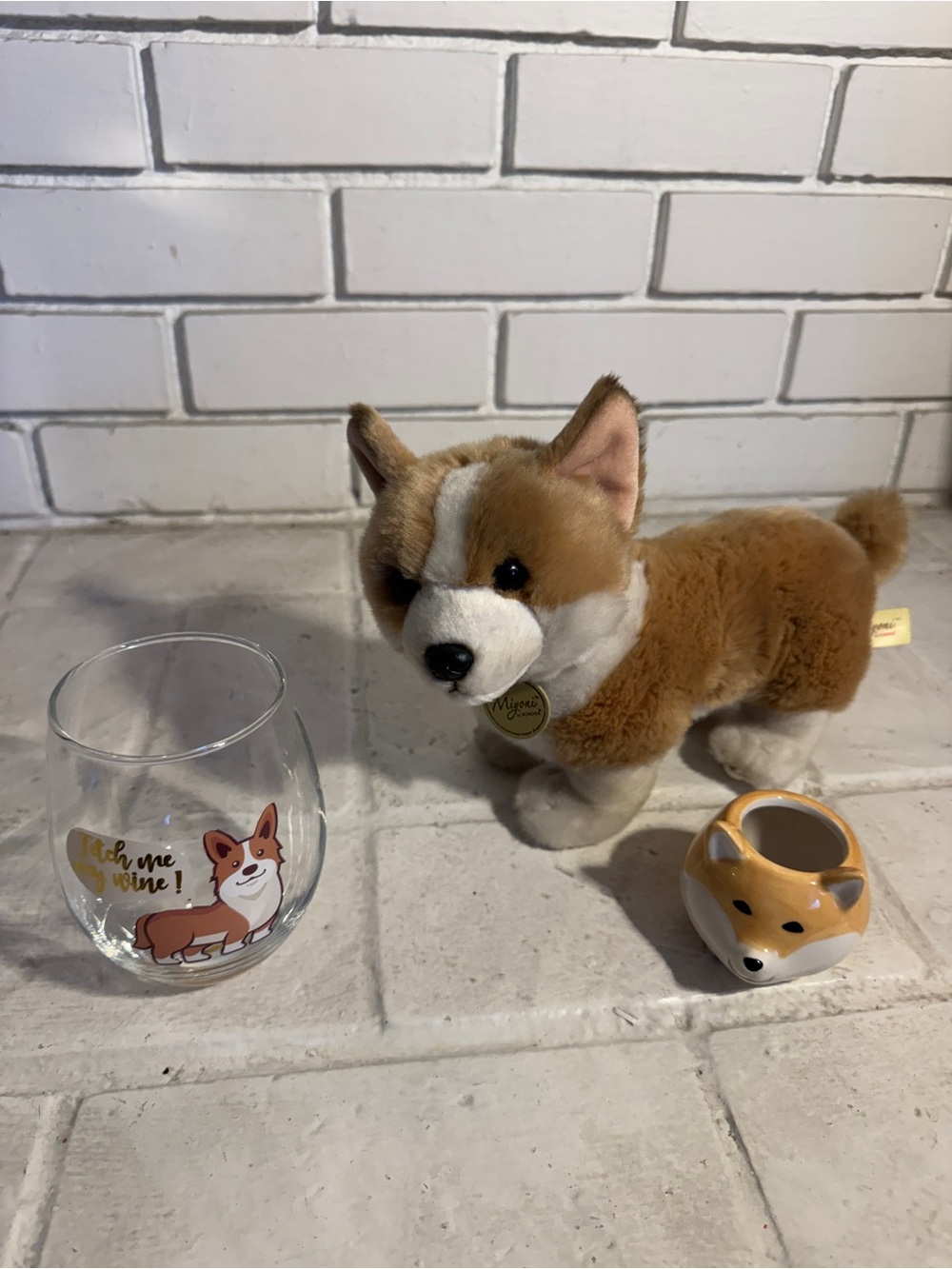3-Pc Corgi Bundle: Aurora Plush, Mini Planter & Stemless Wine Glass